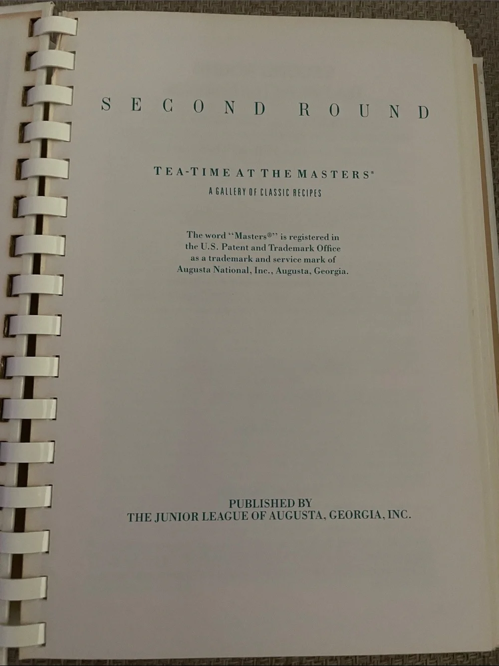 Second Round Tea-Time at the Masters Cookbook First Printing 1988